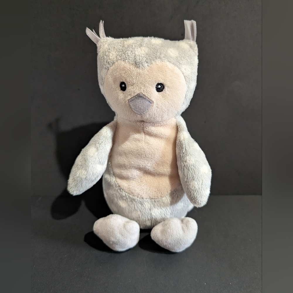 Little Jellycat Owl Gray White Polka Dot OLLIE Plush With Rattle 9" Lovey Indigo